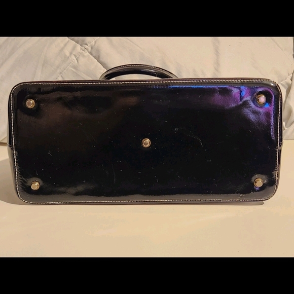 Arcadia Black Embossed Patent Leather Double Handle Handbag